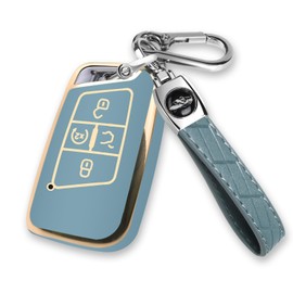 MILD EAST for Volkswagen Key Fob Cover with Keychain, Soft TPU Car Key Shell Case Holder for Atlas Golf Alltrack Atlas Jetta Passat Arteon Tiguan Smart 4 Button Remote Accessories, Blue