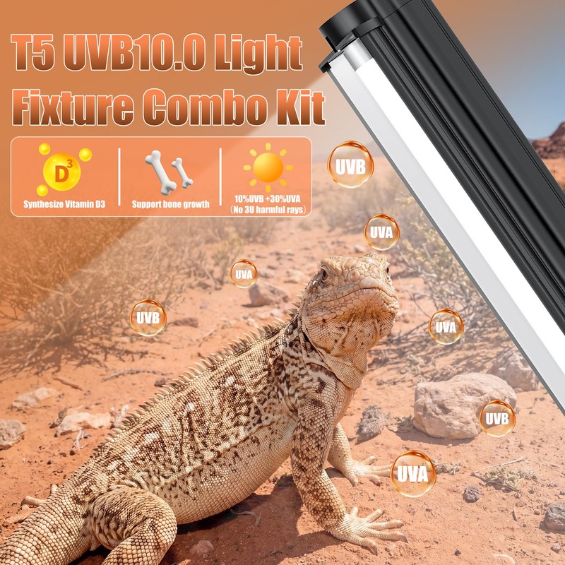 FixHaven T5 UVB 10.0 Reptile Light Fixture Combo Kit (12Inch)