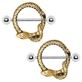 Cocobul Body Jewelry Pair of Gold Plated Golden Snake Nipple Shield 14 Gauge 3/4"