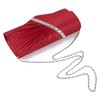 Damara Womens Pleated Crystal-Studded Satin Handbag Evening Clutch,Red