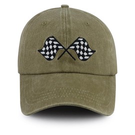 Racing Hats for Men Women, Checkered Flag Accessories, Race Car Baseball Cap, Race Day Christmas Birthday Gifts for Racing Lovers Dad Mom Papa Grandpa Khaki