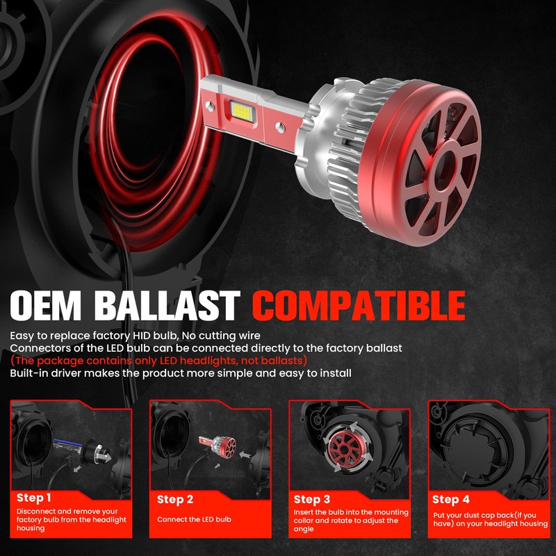 au-kee D4S D4R LED Headlight Bulb 100W 10000LM 6000K Bright