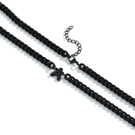 RUOOUY Initial A-Z Cuban Link Chain Necklace for Men Women Stainless Steel Letter Pendant Chain 6.5mm Width 18+2 Inches Jewelry Gift（Black-K）