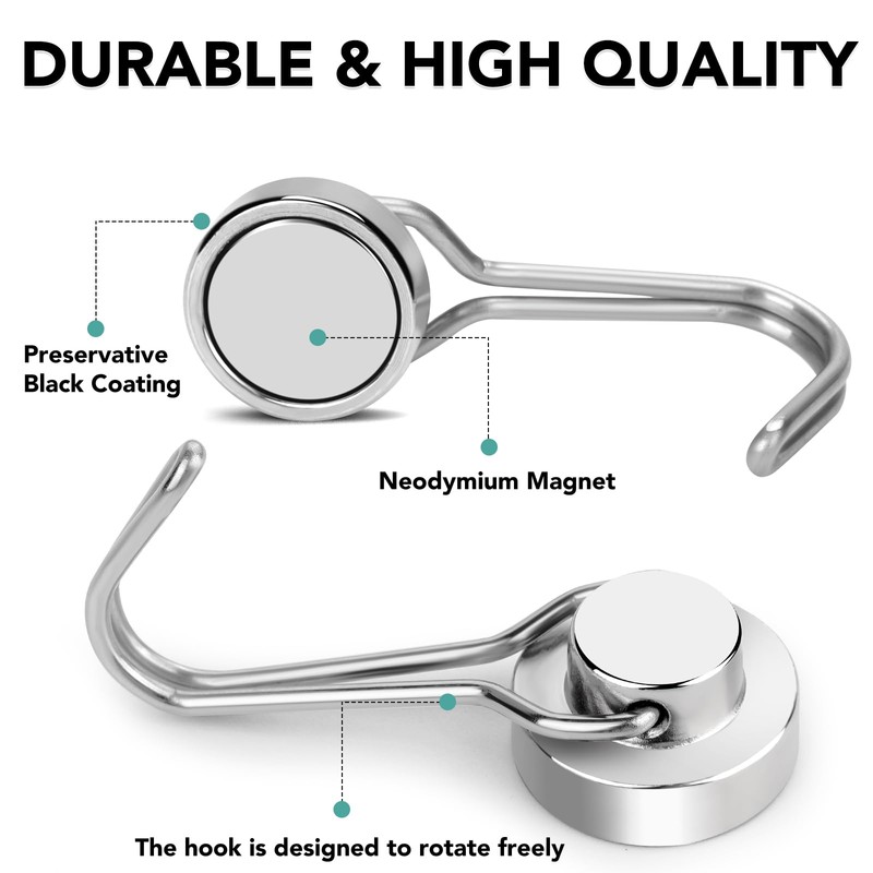 MIKEDE Magnetic Hooks 25LBS, 10 Pack Swivel Swing Magnetic Hook