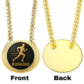 Oversized Running Chain Medal Award - 6" Big Gold Medal Turnover Chain Trophy Necklace Prize for Marathon,5K Race,Trail Running,Triathlon,Track Champion Winner Competitions & Celebrations Party Gifts