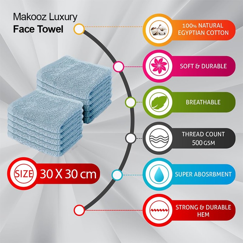 Makooz 10 Pc Face Flannels Pack – 500 GSM 100%
