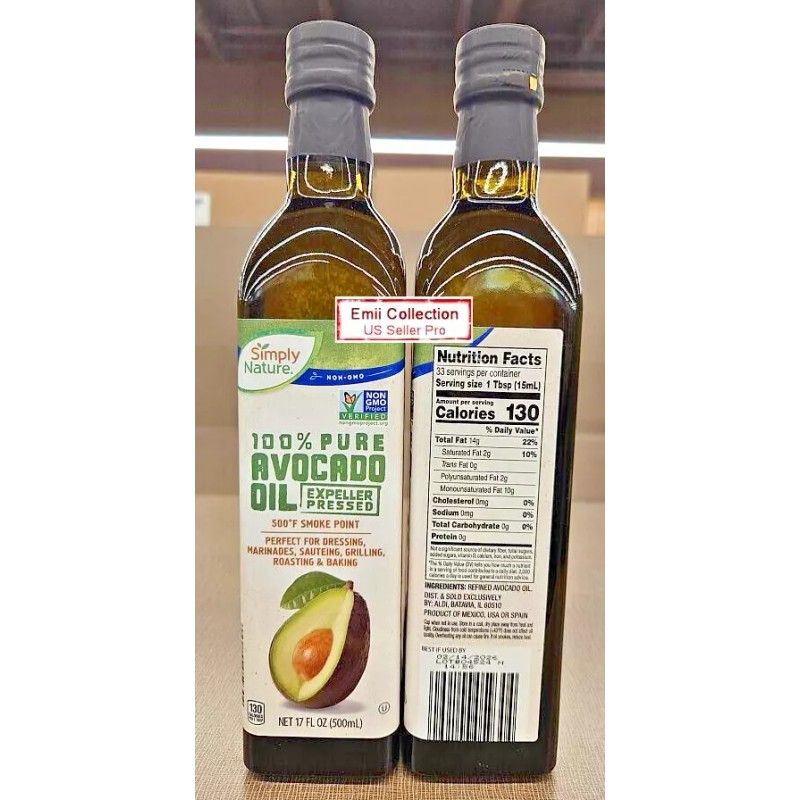 Simply Nature NON-GMO 100% Pure Avocado Oil Expeller Pressed 17fl