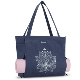 Gonex Yoga Mat Bag, Large Yoga Tote Bag with Multi Pockets for Women Men, Canvas Yoga Mat Carrier Fits Yoga Blocks & Accessories, Full Zipper Easy Access for Pilates, Gym, Travel, Blue, Extra Large