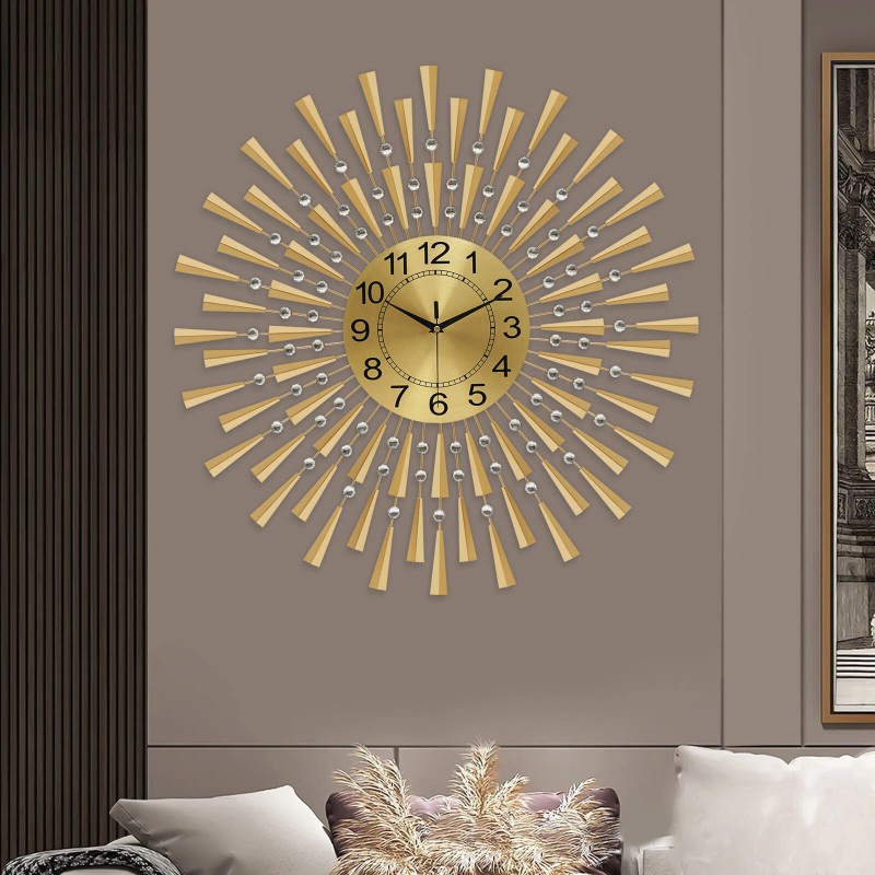 27.6in Large Wall Clocks Non-Ticking Bedroom Gold Silent Retro Clock