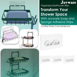 Jovware Sponge Holder Adhesive Replacement Hooks, Soap Dish Adhesive Strips, Toothbrush Holders Sticker, Kitchen Sink Caddy Adhesive Hooks, Shower Wall Mounts Tape Sticky Pads Clear Clips 4 Pack