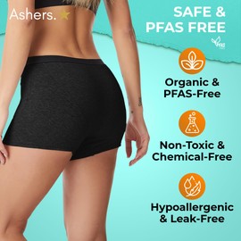 Period Shorts - Comfy Organic Cotton Period Boxers - Overnight Period Underwear - Full Coverage - Medium to Heavy Flow - Zero Leaks - Shorty Jim Jams - No PFAs Black/Midnight