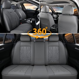 Coverado Car Seat Covers Full Set, 5 Seats Front Seat Cover and Back Seat Covers for Cars, Automotive Seat Covers Nappa Leather Waterproof Seat Covers, Car Seat Protectors Universal for Cars Gray