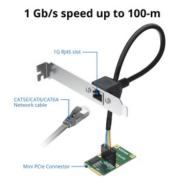 10Gtek Mini PCIe 1G Gigabit Ethernet Network Card (Intel I210AT), 30-cm Cable Length