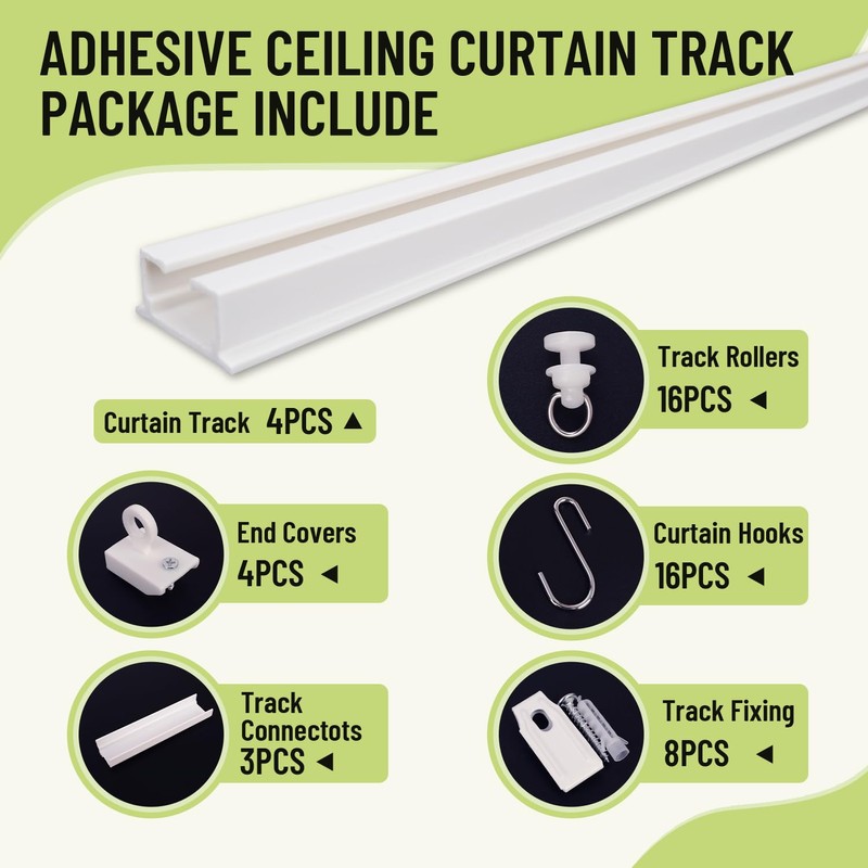 Self Adhesive Ceiling Curtain Track, Ceiling Mount Curtain Rod No