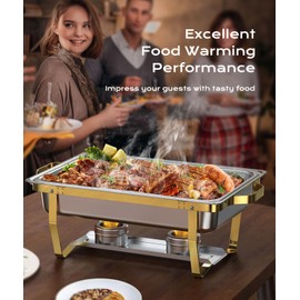 Chafing Dishes for Buffet 4 Pack, 9QT [Elegant Gold and Silver Colors] Food Warmers for Parties Buffet [Sturdy and High Grade] Chafing Dish Buffet Set for Any Party with Complete Set