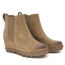 Athlefit Women's Wedge Boots Comfortable Ankle Wedge Khaki Booties Size 8