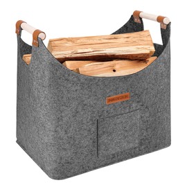 XL firewood basket felt basket extra thick felt and reinforced handle | Foldable wood basket felt bag for shopping, wood, newspaper or firewood (dove grey)