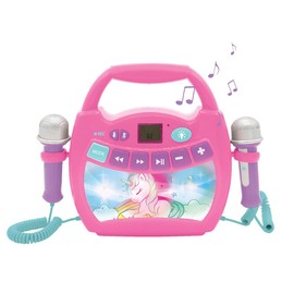 Lexibook Unicorn - Portable karaoke digital player for kids – Microphones, Light effects, Bluetooth, Record and voice changer functions, Rechargeable battery, Pink, MP320UNIZ