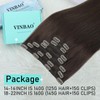 VINBAO Clip-In Real Hair Extensions, 140 g, 40 cm, Dark