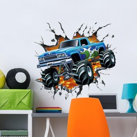 Purekay Wall Sticker Pack of 2 Cars Boys 3D Wall Stickers Racing Car Vehicles Wall Sticker Wall Decoration for Children's Room Boys Baby Room Playroom