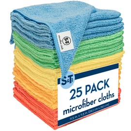 S&T INC. 25 Pack Microfiber Cleaning Cloth, Bulk Towels for Home, Reusable Microfiber Towels for Cars, Cleaning Rags, Assorted, 11.5 Inches x 11.5 Inches, 25 Count