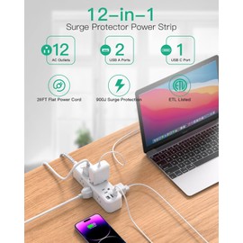 Extension Cord 20 ft, Surge Protector Power Strip, 9 Outlets 3 USB Ports, Extension Cord with Multiple Outlets, USB Power Strip for Home, Office, Dorm Room Essentials, College