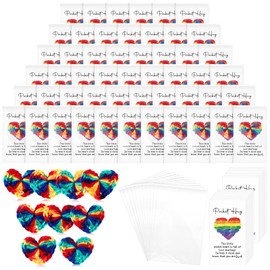 Mindsoft Pride Party Favors Bulk Hand Crocheted Rainbow Heart Pocket Hug with Cards Sweetest Day Romantic Gift for Long Distance Relationship for Friends Couple Party Anniversary Decor(140 Sets)