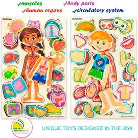 QUOKKA Puzzles for Kids – Montessori Puzzles for Toddlers 3-5 – Preschool Game Learning Human Body Parts Anatomy Skeleton – Educational Toys for Boy & Girl