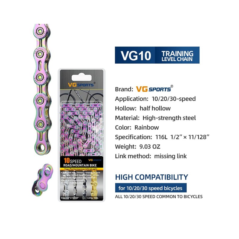 VG SPORTS 6/7/8/9/10/11 Speed Bike Chains,Half Hollow/Full Hollow Lightweight Bicycle