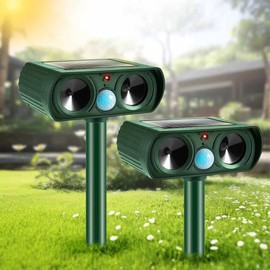 2 Pack Solar Animal Repeller Ultrasonic Cat Repellent Outdoor Deer Repellent Devices Animal Deterrent to Repel Cat Deer Squirrel Rabbit Dog Raccoon Skunk for Yard Lawn