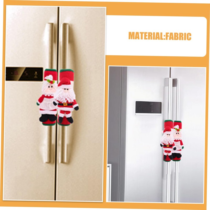 TEHAUX 4pcs Santa Claus Fridge Handle Covers Christmas Kitchen Decorations