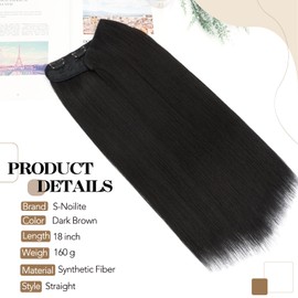 S-Noilite Clip in Hair Extensions U-Shaped Hair Extensions 18 Inch One Piece Synthetic Hairpiece with 5 Clips(Straight,Dark Brown)