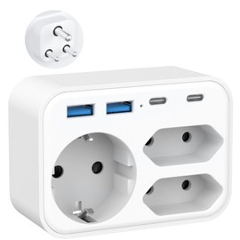 Travel Adapter for India, Plug Adapter Germany to India with 2 USB-C Ports and 2 USB A, Travel Plug Type D for India, Kuwait, Namibia, Nepal, Pakistan, Qatar, Sri Lanka, Yemen - White