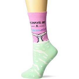 K. Bell Socks Women's Fun with Words Novelty Saying Crew Socks, pink (Always a mermaid), Shoe Size: 4-10