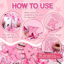 FOGWOWO 72 Pcs Pink Western Cowgirl Patches Self Adhesive Letter Patch