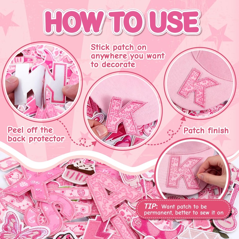 FOGWOWO 72 Pcs Pink Western Cowgirl Patches Self Adhesive Letter