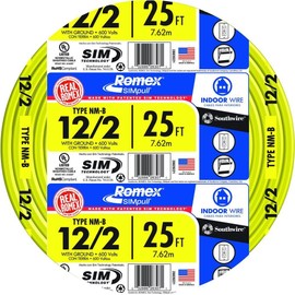 Southwire Romex Brand Simpull Solid Indoor 12/2 W/G NMB Cable 25ft coil - SW# 28828221,Yellow