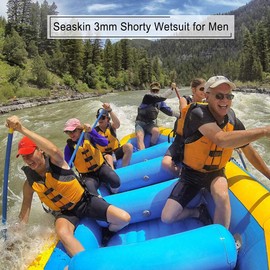 Seaskin Mens 3mm Shorty Wetsuit, Full Body Diving Suit Front Zip Wetsuit for Diving Snorkeling Surfing Swimming Small