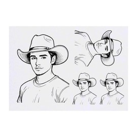 4 x 'Man In Cowboy Hat' Temporary Tattoos - Water Resistant, Skin-Safe, Non-Toxic Transfers, Mixed Sizes (TO00074418)