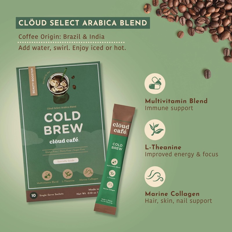 Clöud Café Collagen Infused Cold Brew Instant Coffee Packets -
