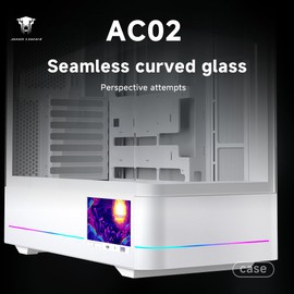 Jungle Leopard AC-02 Digital ATX PC Gaming Computer Case|5.5 Inch Integrated LCD Screen& App|Mid Tower Full View Dual Reinforced Glass Panel|Removable Side Panels|for Micro-ATX ITX (White)