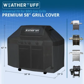 WEATHERTUFF- Universal Heavy Duty Standard Grill Cover | Anti-UV, Waterproof, Wind Resistant | Hi-Tech Premium Quality for All Seasons - Outdoor Barbecue Grilling & Storage, 58" L x 24" W x 48" H