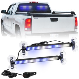 XRIDONSEN 2 in 1 Blue White Emergency Traffic Advisor Light Bar 144 LED Warning Safety Strobe Interior Front Rear Dash Windshield Lights for Firefighter Police Ambulance Vehicles Trucks (2x17.7 inch)