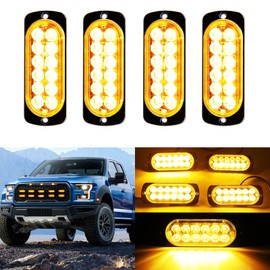 DREAMIZER Car Flashing Light Warning Light, 4PCS 12 LEDs Emergency Strobe Lamp, 12/24V Car Beacon Light with 18 Flashing Modes for Truck Tractor Backhoe Loader Forklift ATV UTV Pickup truck Vehicles