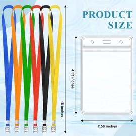 50 Pack Clear Plastic Vertical Name Tag Badge Holder and 50 Pack Yellow Lanyard Waterproof Name Tag Holder with Lanyard for Adults Kids Office School