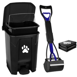 mayayaday Outdoor Dog Poop Trash Can with Lid, Dog Waste Trash Can Pet Waste Container Pooper Scooper for Yard Garden Kitchen with Removable Inner Bin, Large Garbage Bag, Black