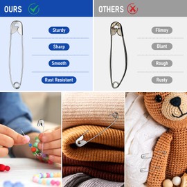 Orcielo 550 Pack Safety Pins, 5 Different Sizes Small and Large Safety Pins Bulk Assorted Safety Pins for Clothes, Sewing, Crafts