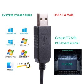 USB to TTL UART Serial 5V 3.3V Adapter Converter Cable 6 Pin 0.1 inch Pitch Female Socket TTL-232r-RPI Debug Terminal Cable With FTDI Chip for Windows 10 8 7 XP Vista Android Mac OS … (Logic 5V Level)