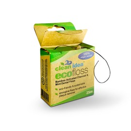 Clean Idea EcoFloss 6x25m, Eco Friendly Natural Floss, Charcoal Infused Bamboo Floss, Biodegradable and 100% Waxed Vegan, Non Toxic Mint Flavoured
