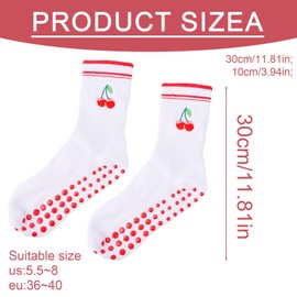 Mikovivi Anti-Slip Pilates Socks for Women, Non Slip Cute Grip Socks with Cherry Embroidered Design for Barre Yoga Workout Dance Studio